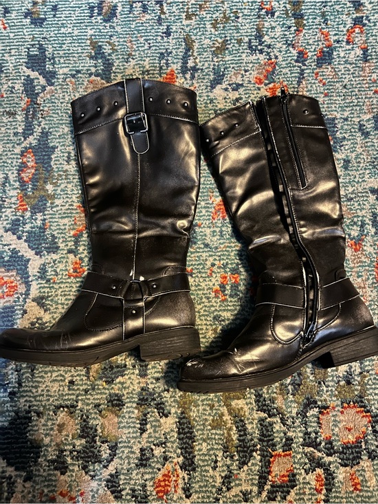 Shoes - Black Mid-Calf Buckle Riding Boots